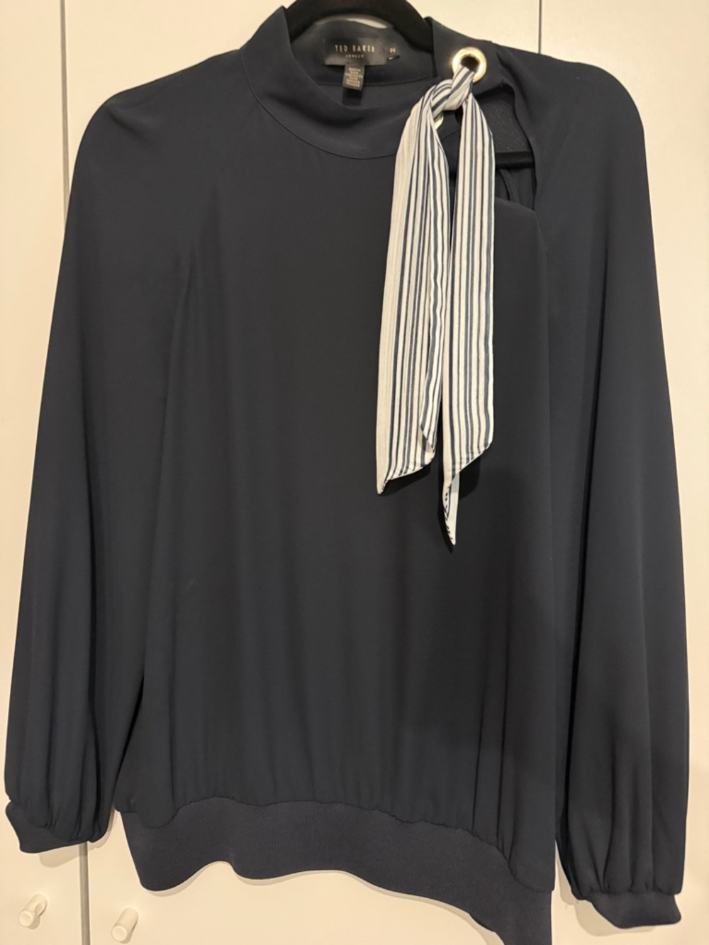 Ted Baker Navy Blouse with Striped Neck Scarf